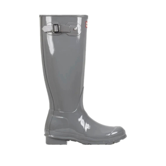 Hunter Womens Gray Original Tall Gloss Rain Boots Waterproof Stylish Boot 9 - Picture 1 of 13